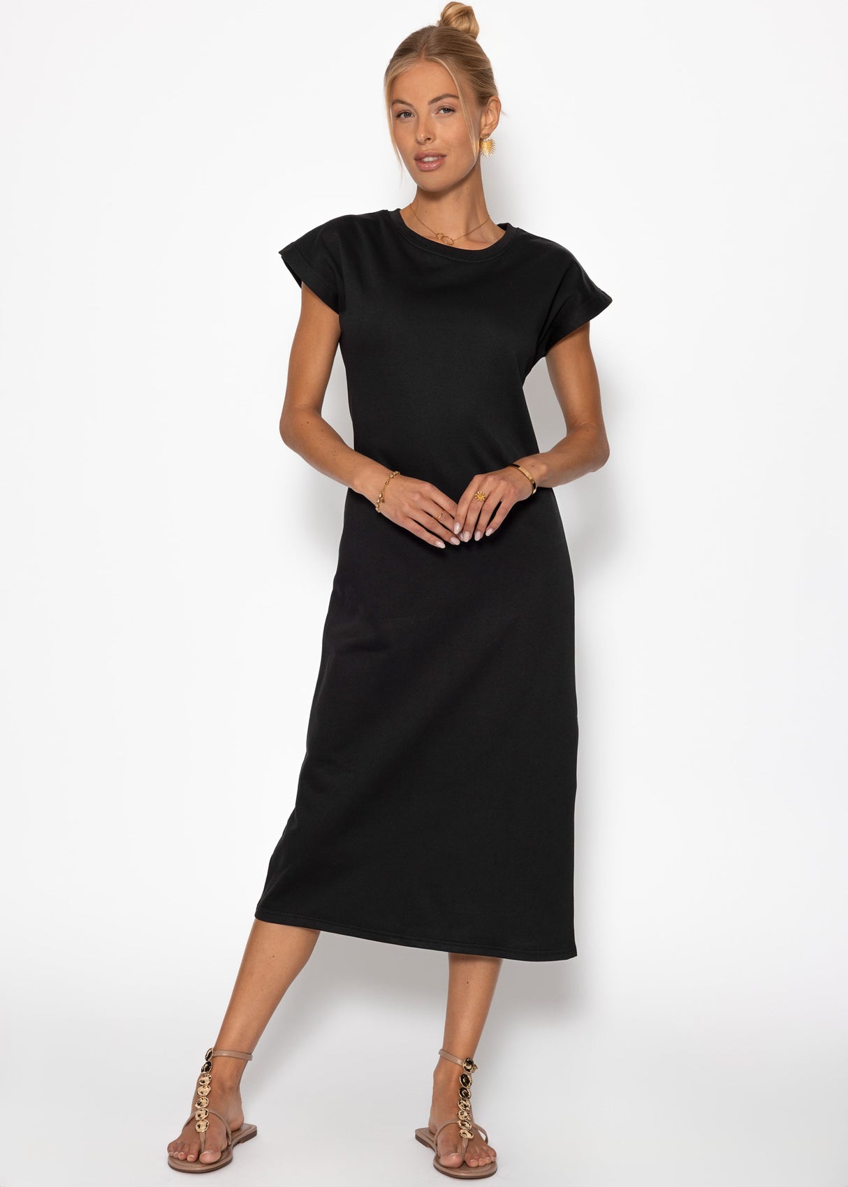 Heavy sweat dress with slot - black