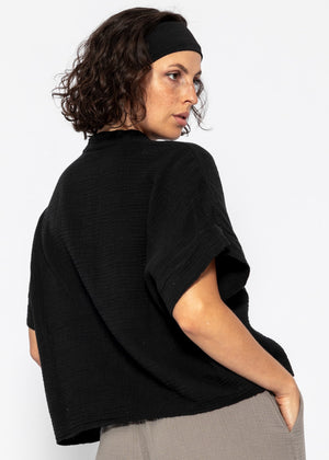 Musselin Bluse mit angeschnittenem kurzen Arm - schwarz