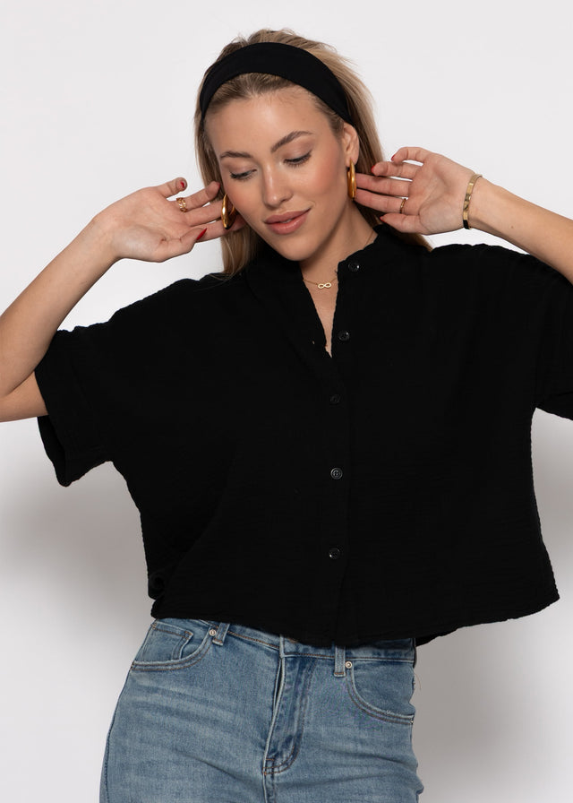 Musselin Bluse mit angeschnittenem kurzen Arm - schwarz