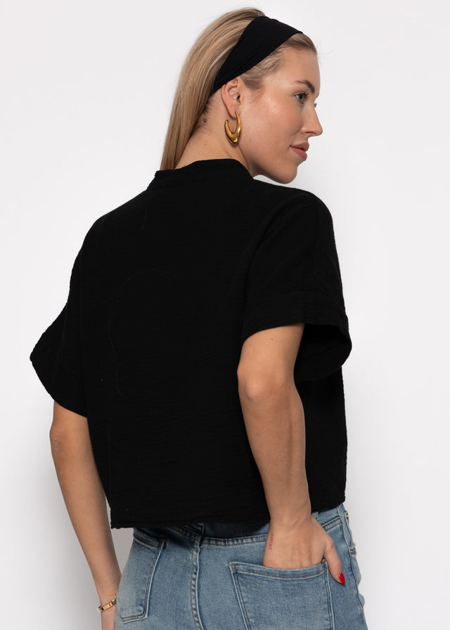 Musselin Bluse mit angeschnittenem kurzen Arm - schwarz
