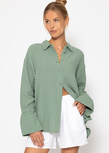 Musselin Bluse mit breiten Manschetten - salbeigrün