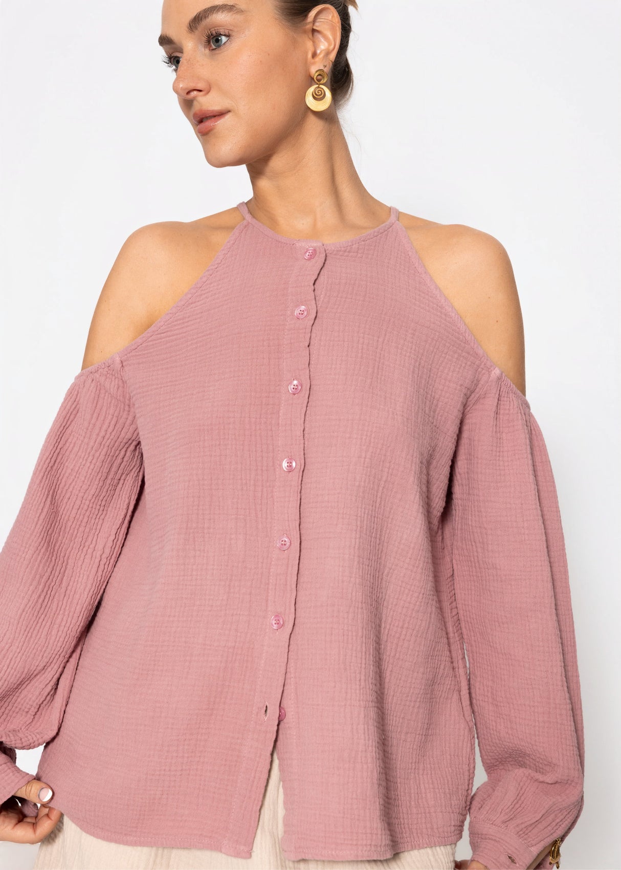 Musselin Bluse mit Cut-Outs - altrosa
