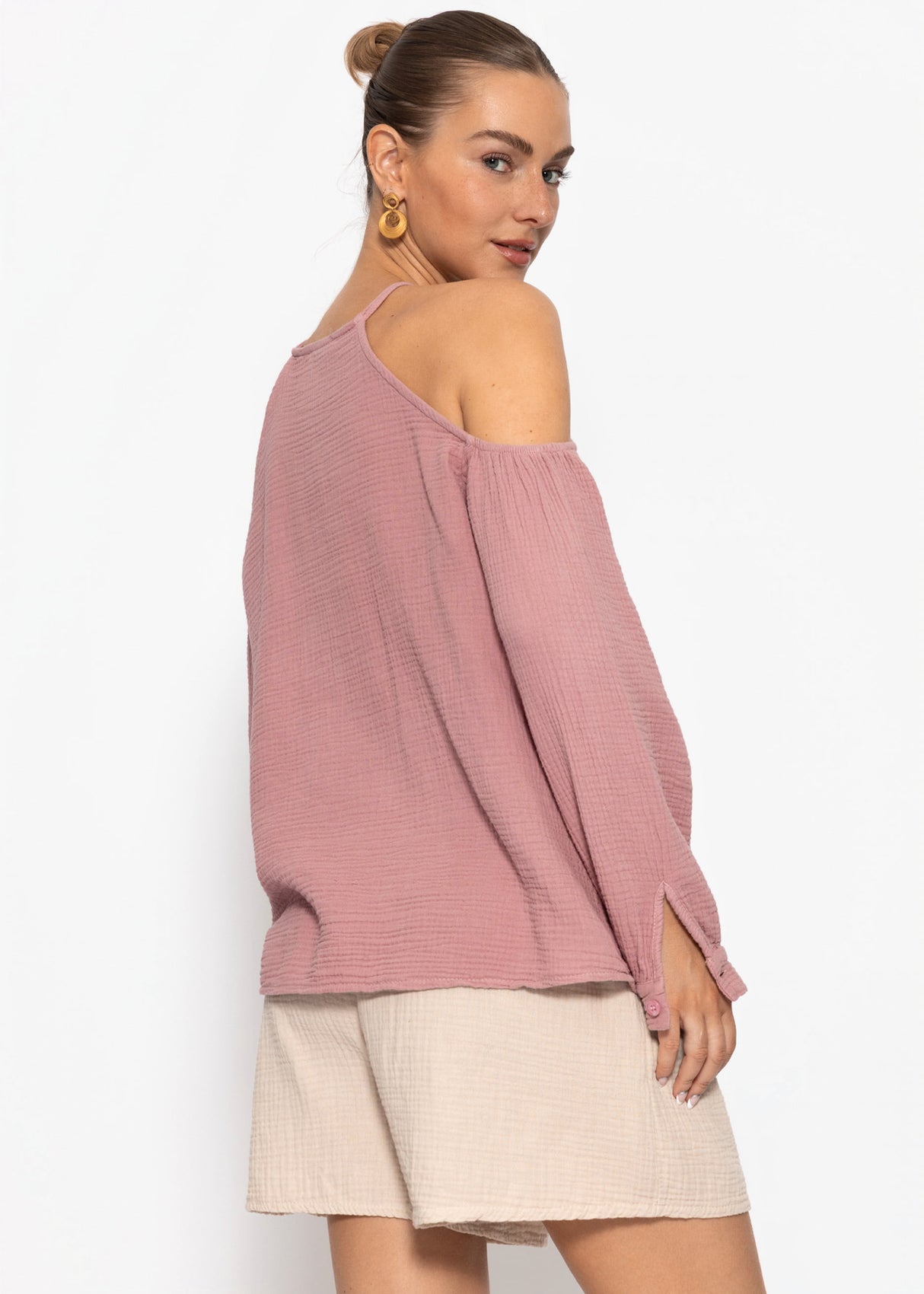 Musselin Bluse mit Cut-Outs - altrosa