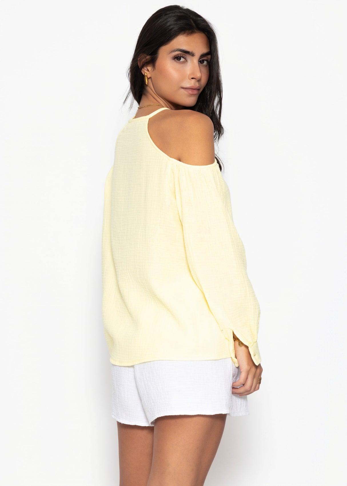Musselin Bluse mit Cut-Outs - gelb