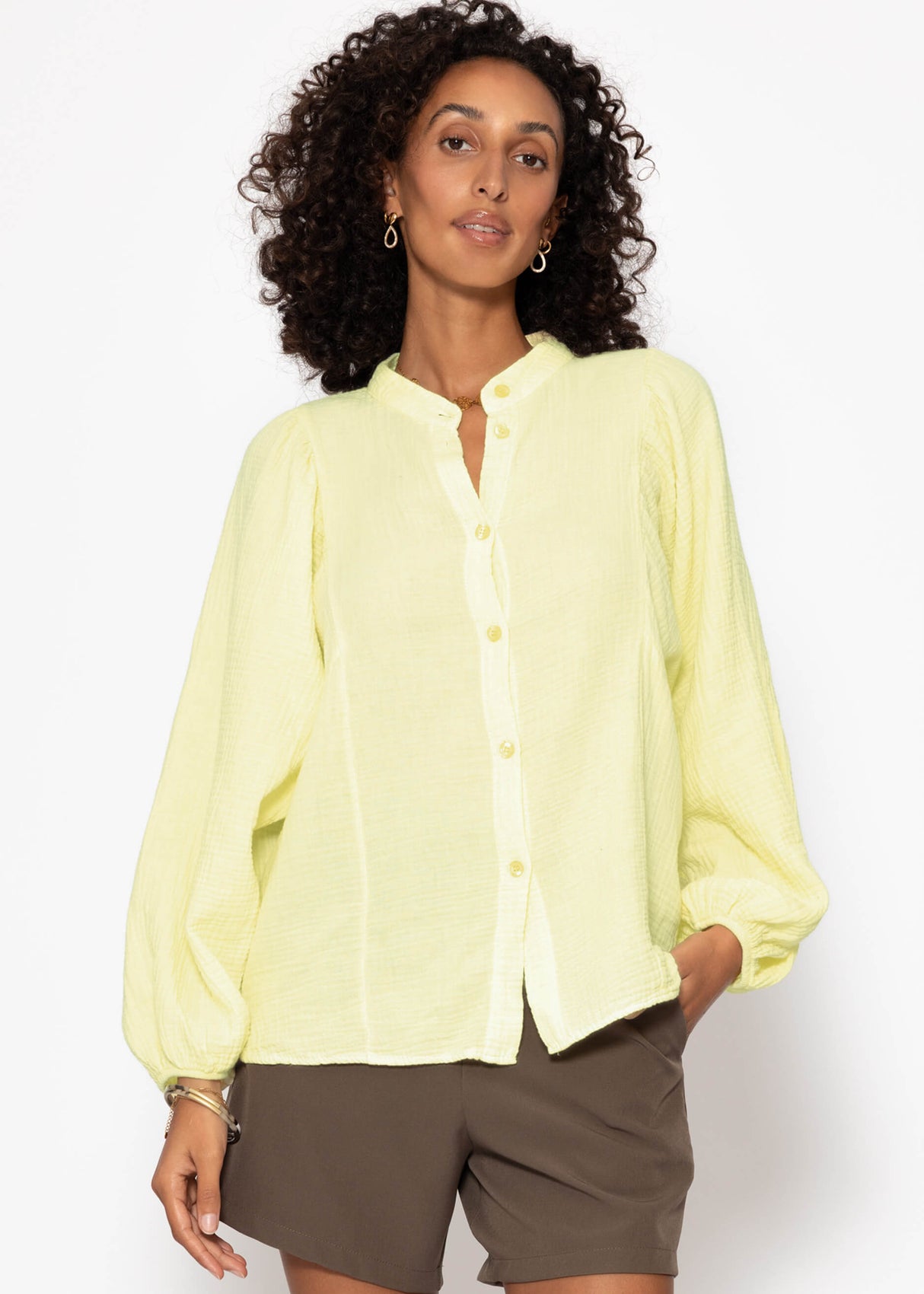 Musselin Bluse mit Fledermausärmeln - buttergelb