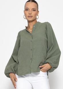 Musselin Bluse mit Fledermausärmeln - olivgrün