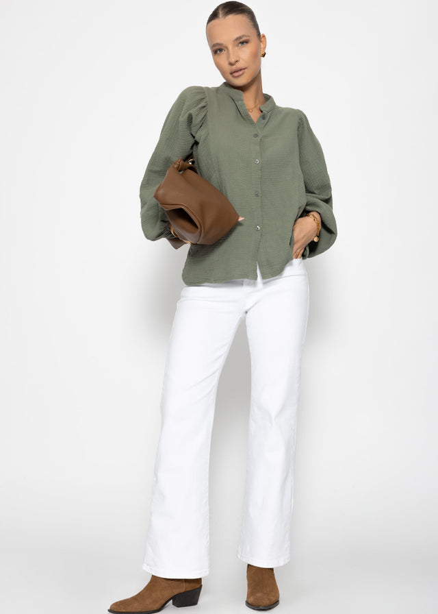 Musselin Bluse mit Fledermausärmeln - olivgrün