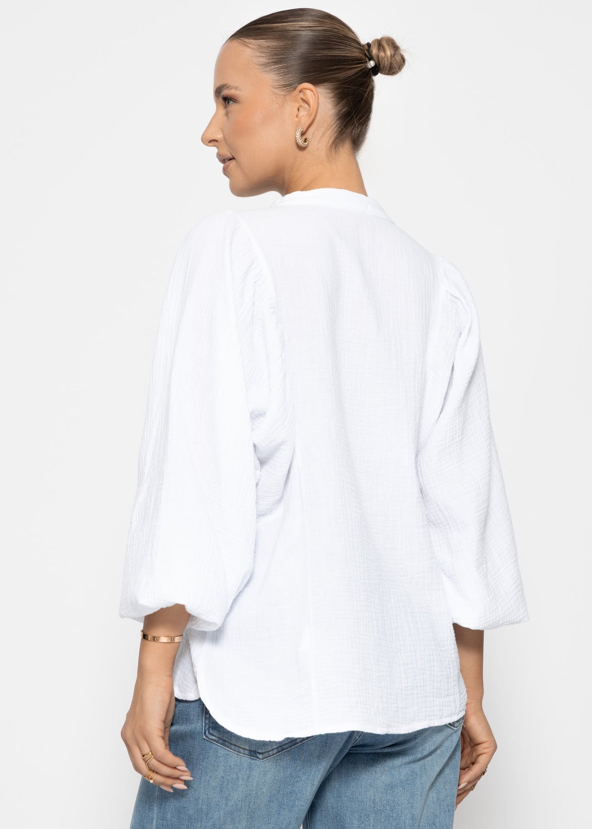 Musselin Bluse mit Fledermausärmeln - weiß