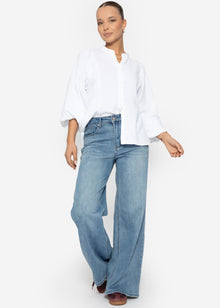 Musselin Bluse mit Fledermausärmeln - weiß