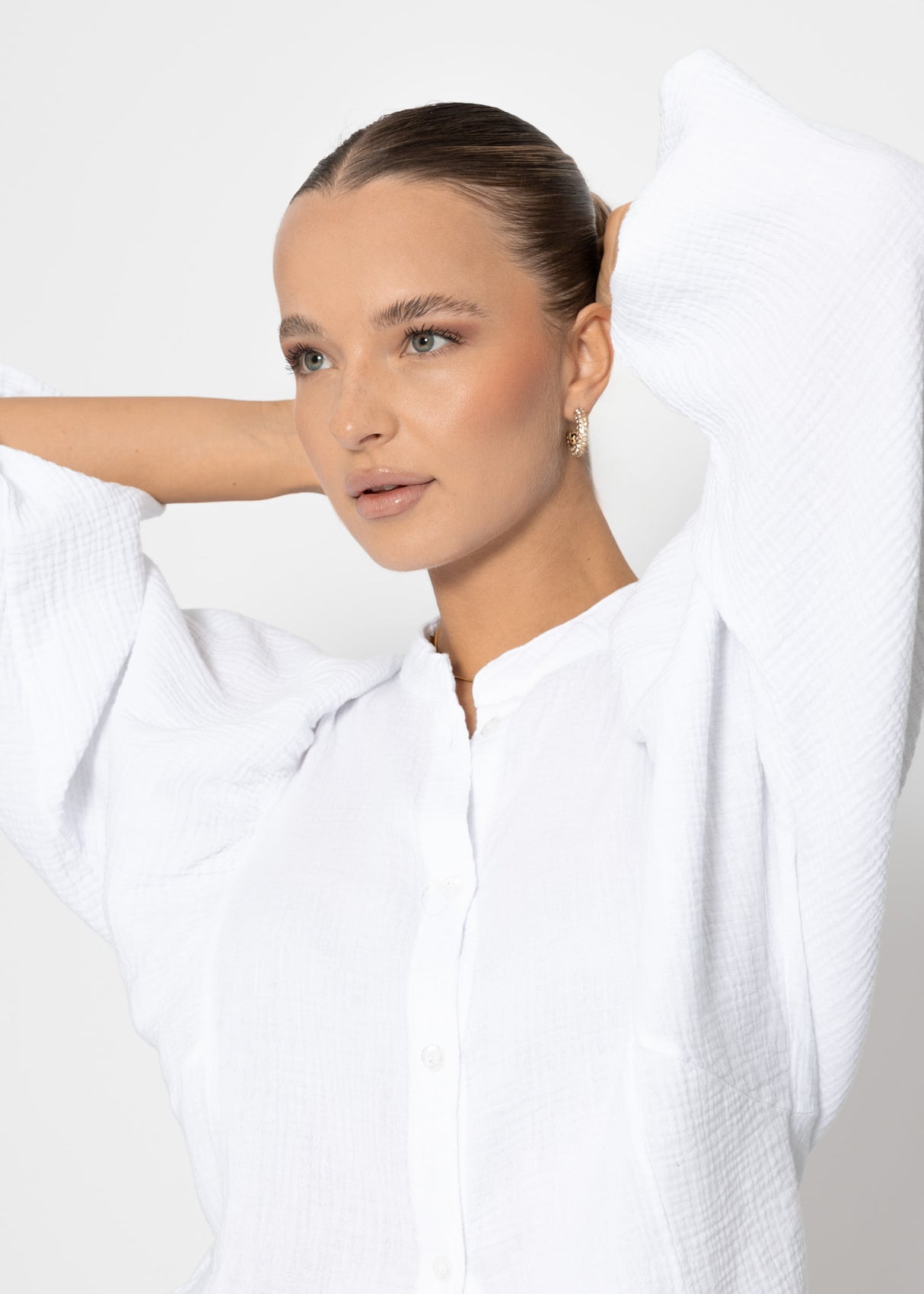 Musselin Bluse mit Fledermausärmeln - weiß