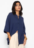 Musselin Bluse mit halblangen Ärmeln - dunkelblau
