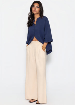Musselin Bluse mit halblangen Ärmeln - dunkelblau