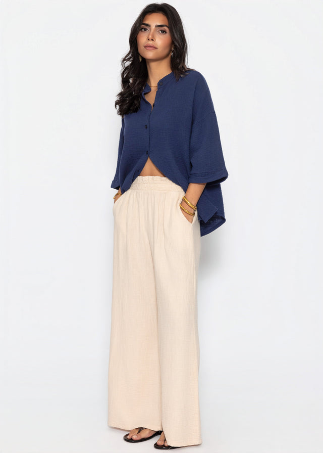 Musselin Bluse mit halblangen Ärmeln - dunkelblau