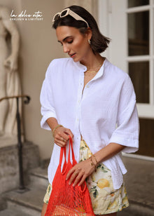 Musselin Bluse mit halblangen Ärmeln - weiß
