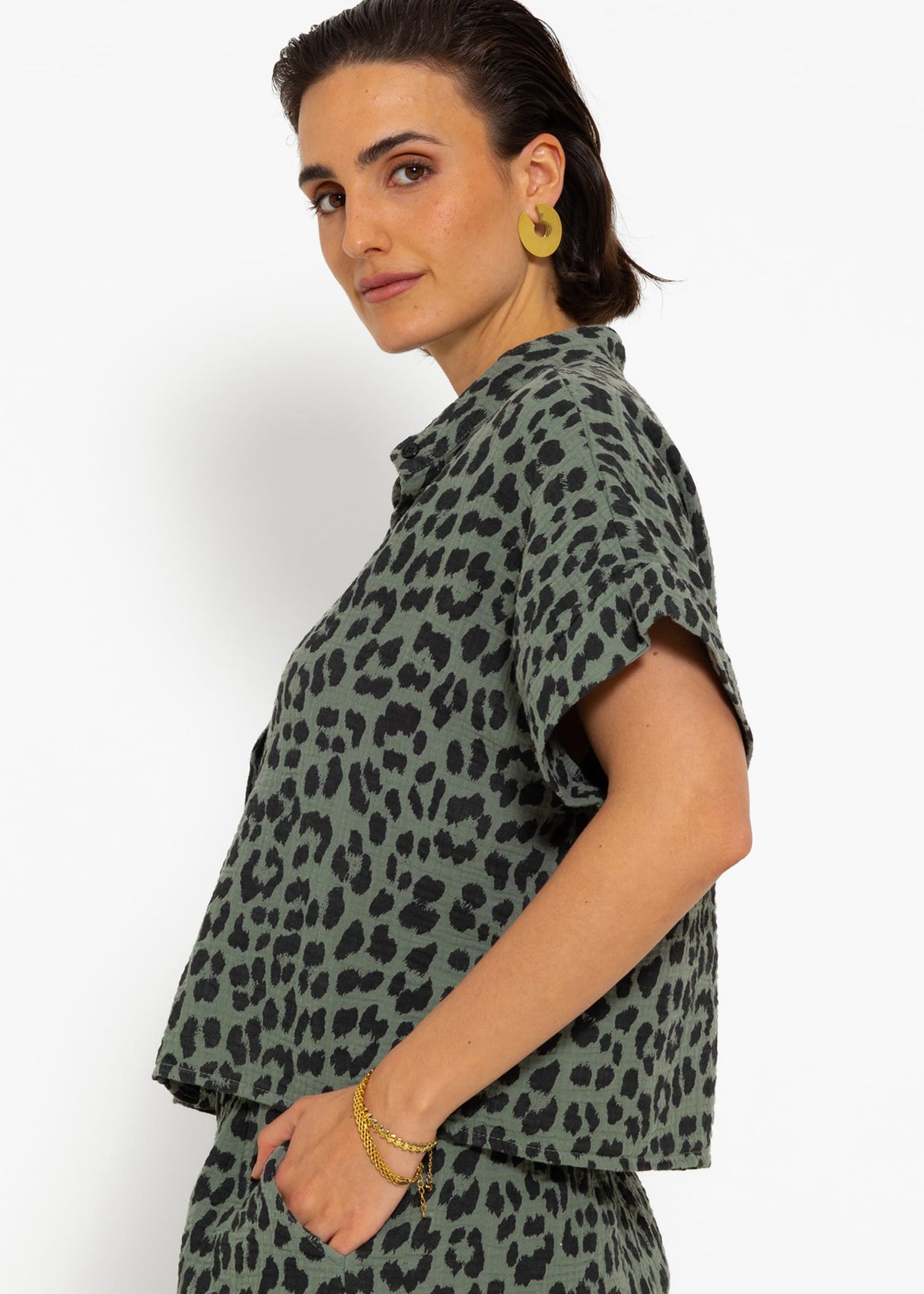 Muslin blouse with leopard print - khaki
