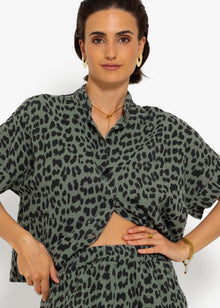 Muslin blouse with leopard print - khaki
