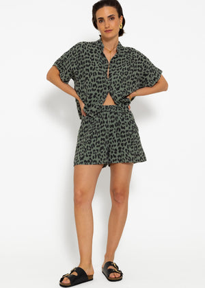 Muslin blouse with leopard print - khaki