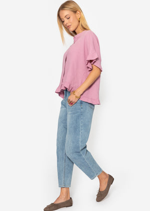 Musselin Bluse mit Rüschensaum - rosa