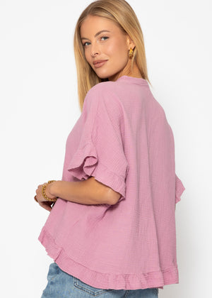 Musselin Bluse mit Rüschensaum - rosa