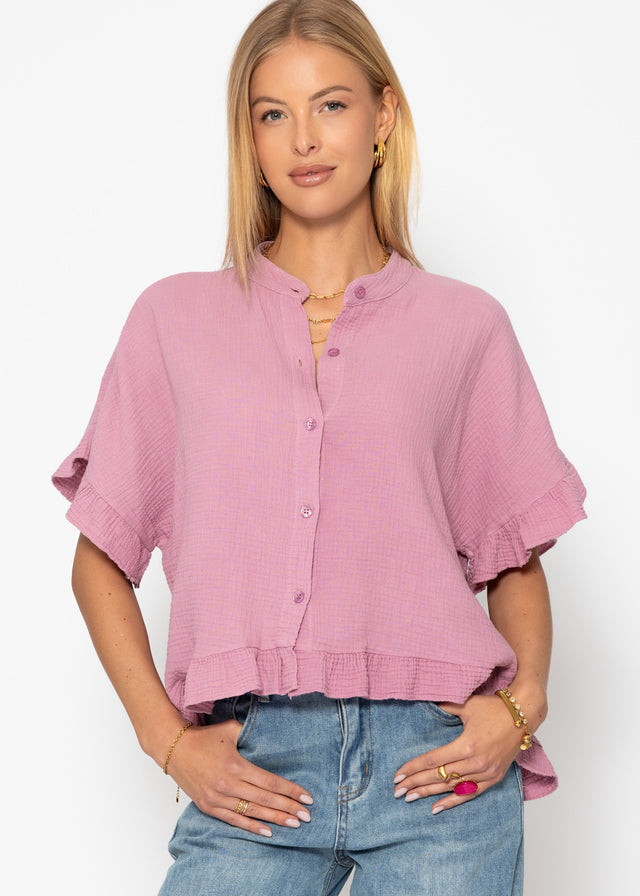 Musselin Bluse mit Rüschensaum - rosa