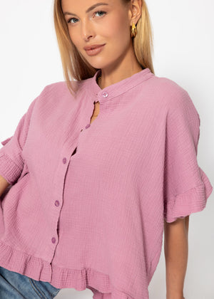 Musselin Bluse mit Rüschensaum - rosa