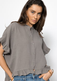 Muslin blouse with ruffled hem - taupe