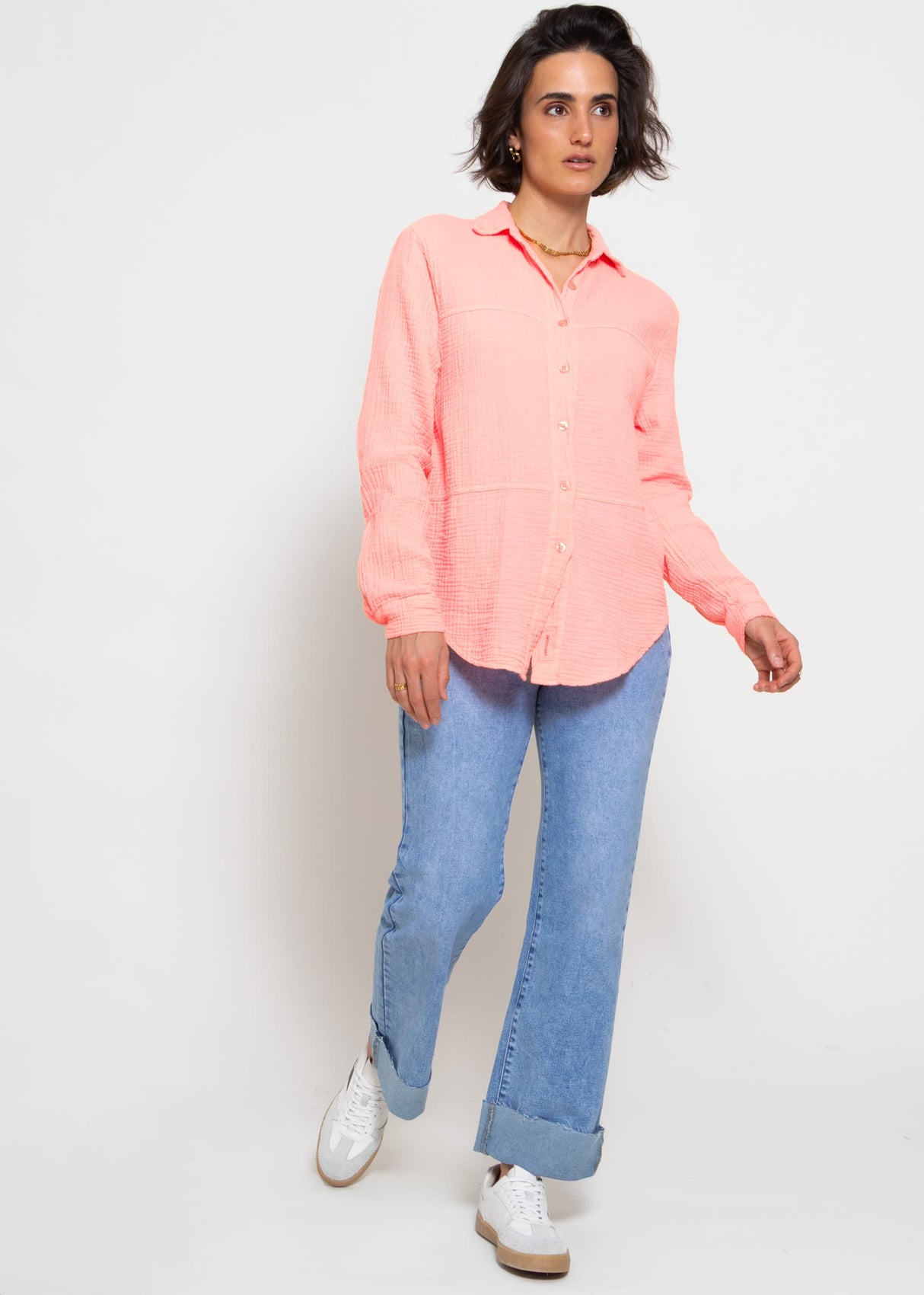 Muslin blouse with decorative seams - apricot