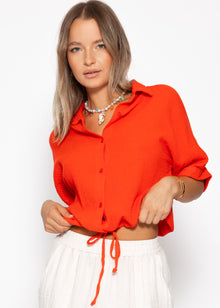 Musselin Bluse mit Zugband - orange