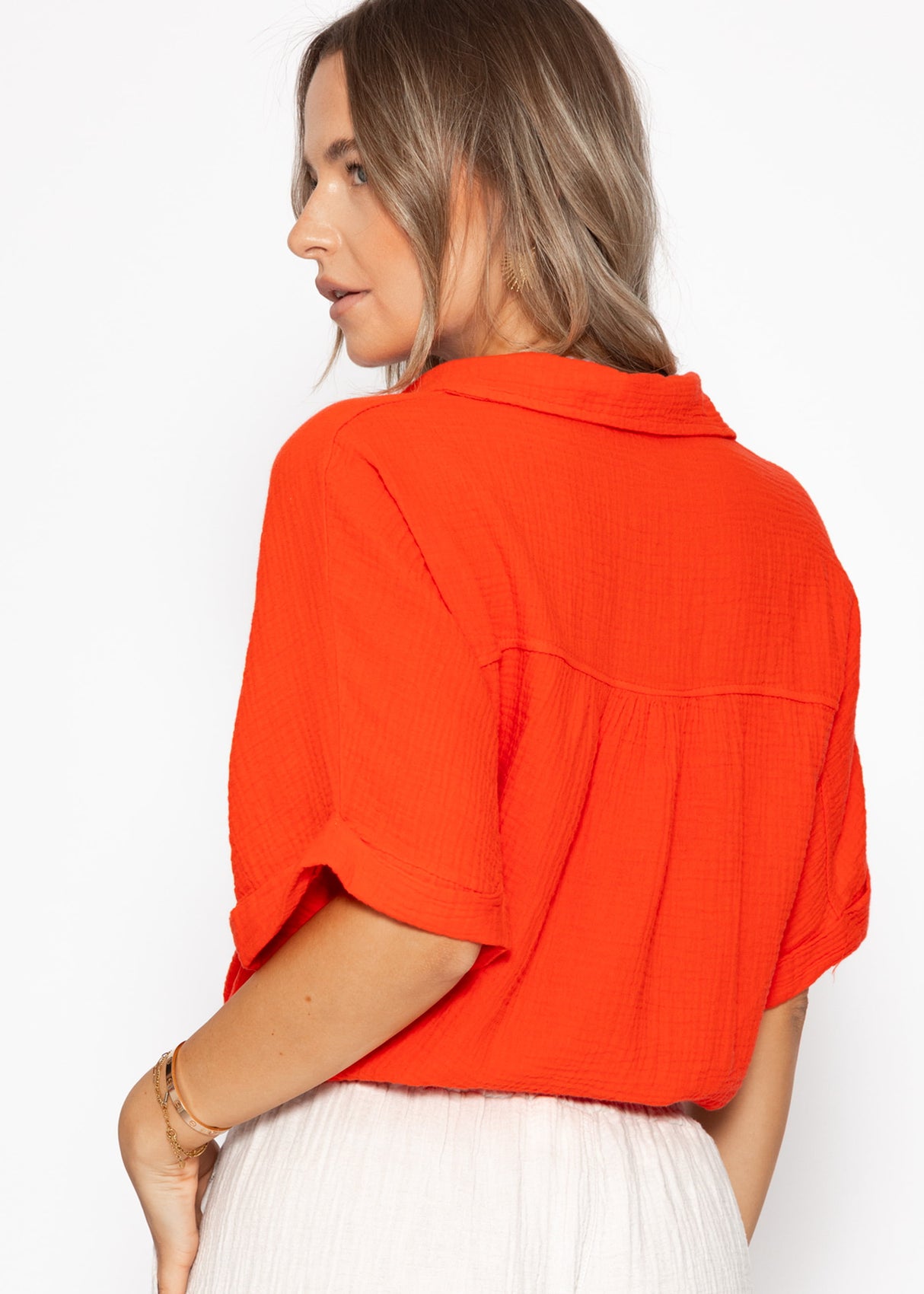 Musselin blouse with a train band - orange