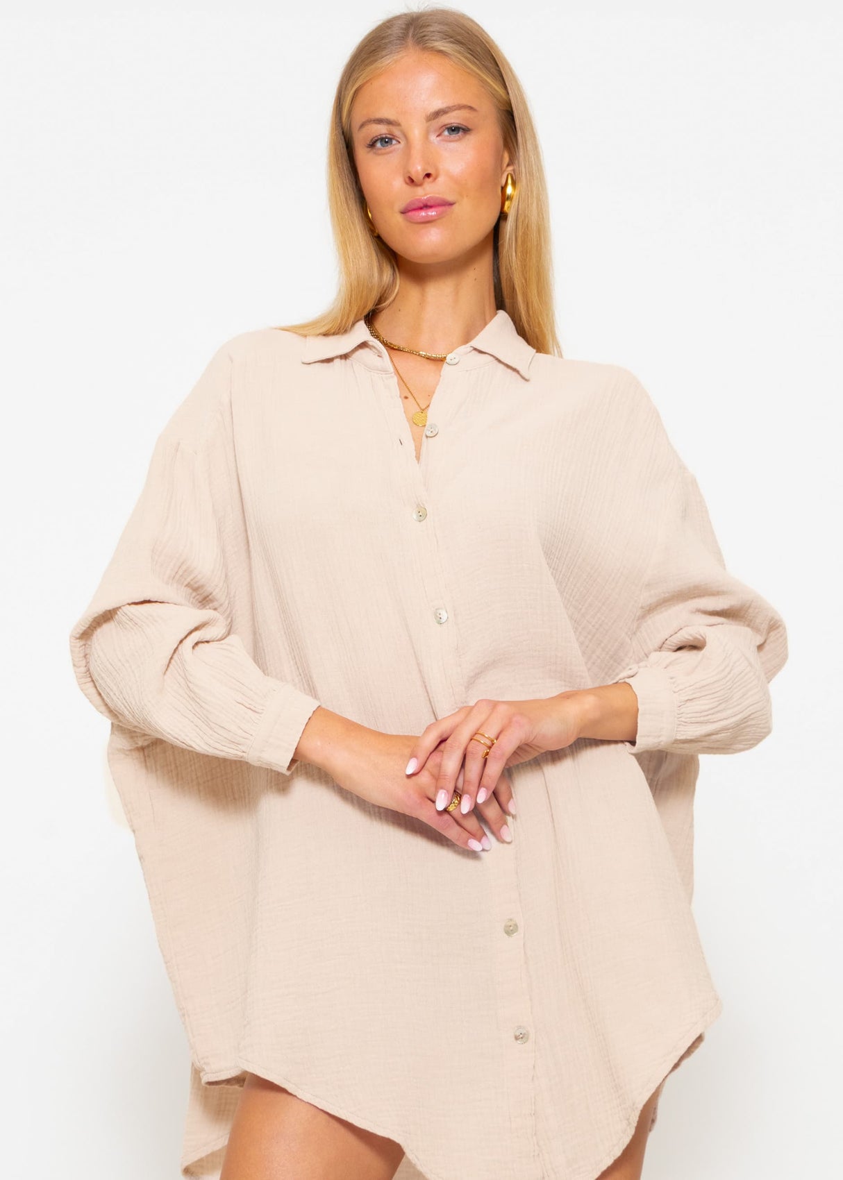 Muslin blouse oversize, beige