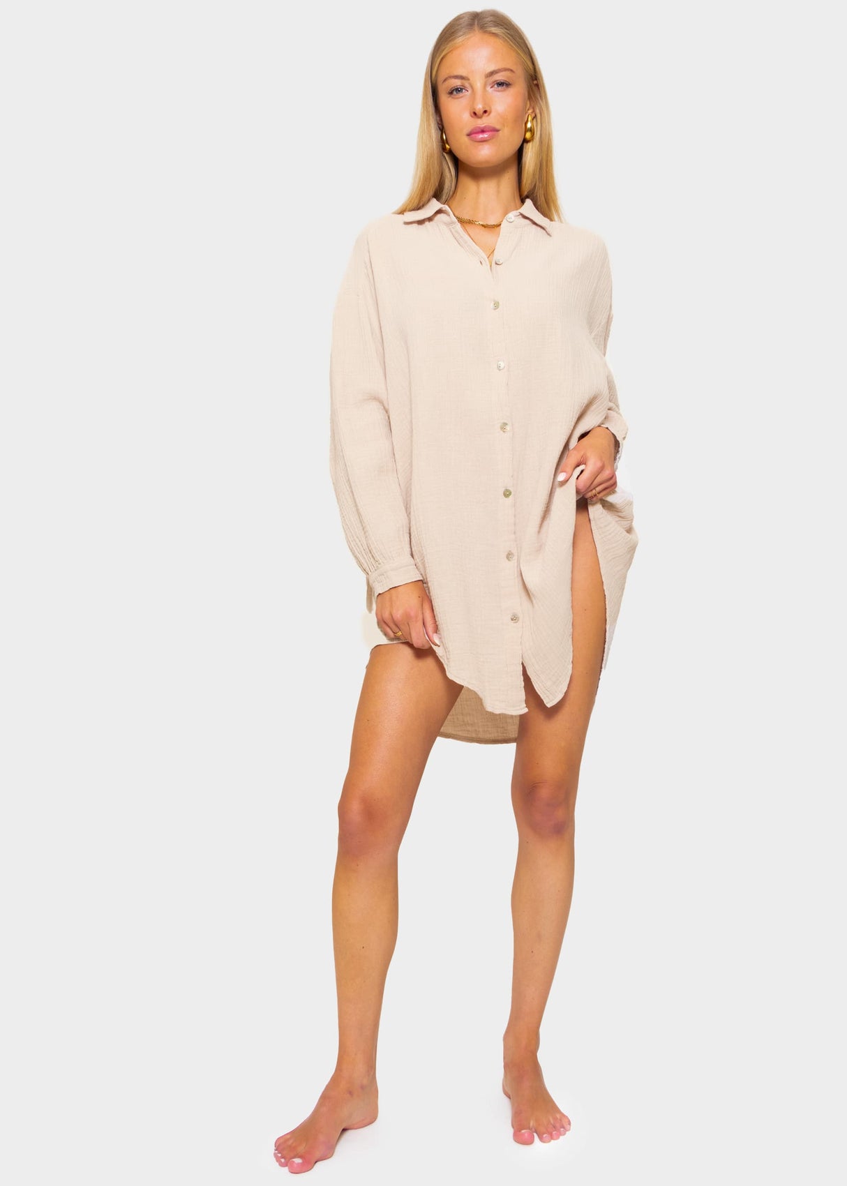Muslin blouse oversize, beige