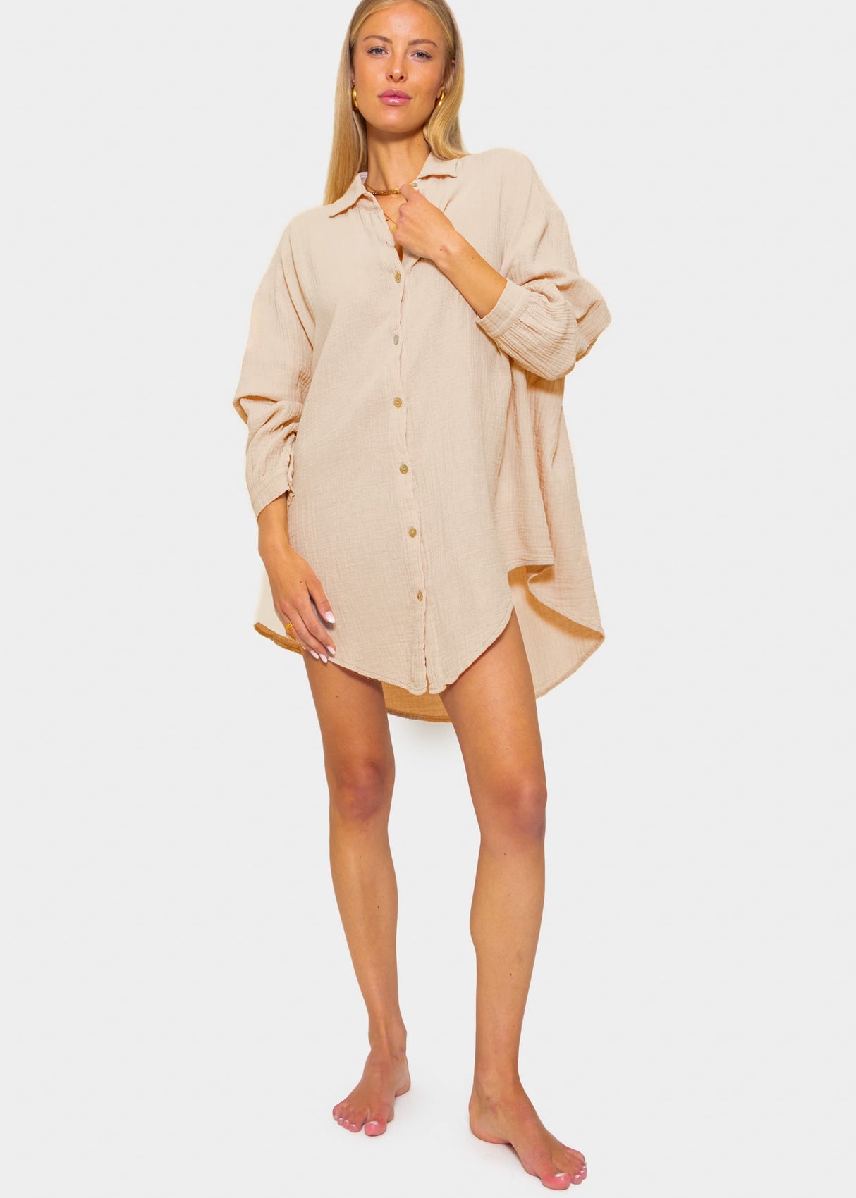 Muslin blouse oversize, beige