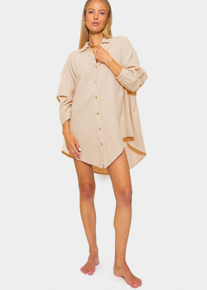 Muslin blouse oversize, beige