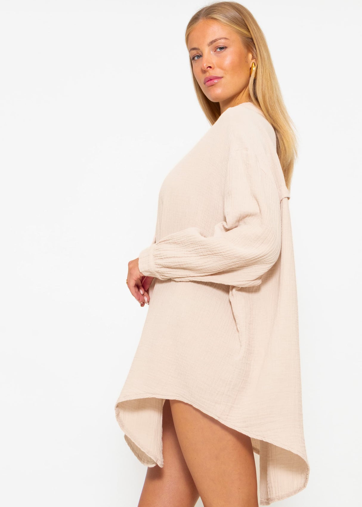 Muslin blouse oversize, beige