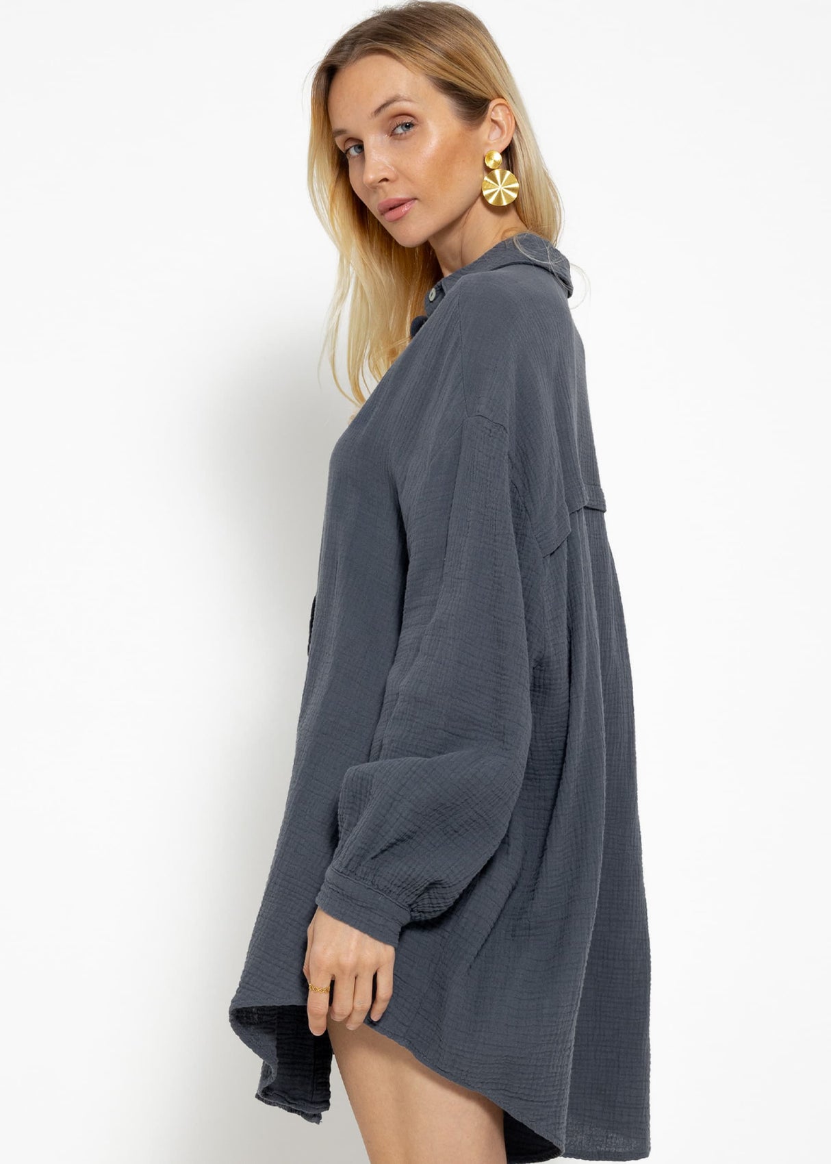 Muslin blouse oversize, dark grey