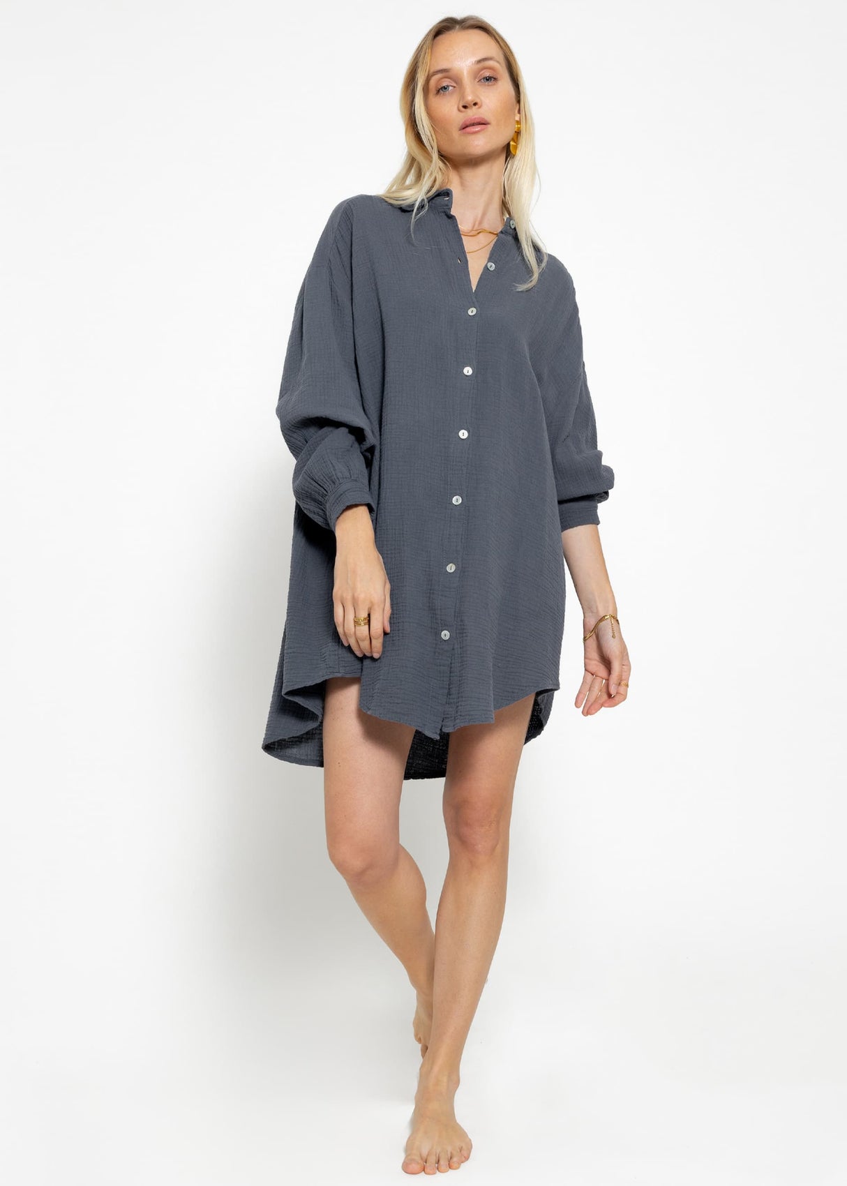 Muslin blouse oversize, dark grey
