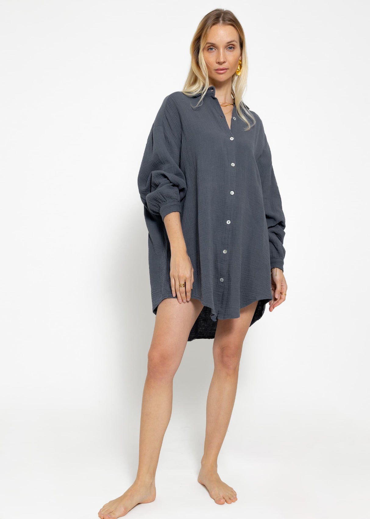 Muslin blouse oversize, dark grey