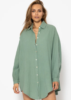 Muslin blouse oversize, sage green