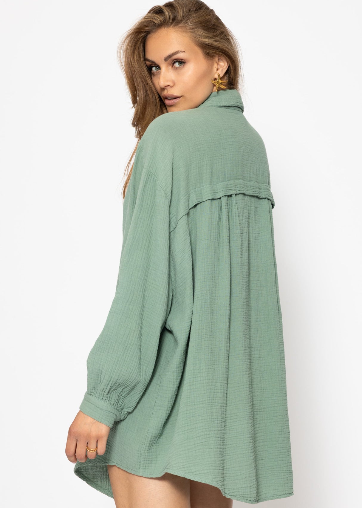 Muslin blouse oversize, sage green