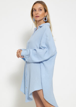 Muslin blouse oversize, light blue