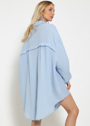 Muslin blouse oversize, light blue