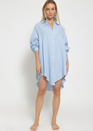 Muslin blouse oversize, light blue