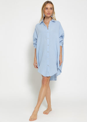 Muslin blouse oversize, light blue