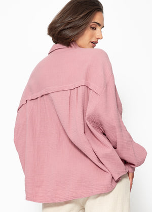 Muslin blouse oversize, short, old pink