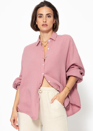Muslin blouse oversize, short, old pink