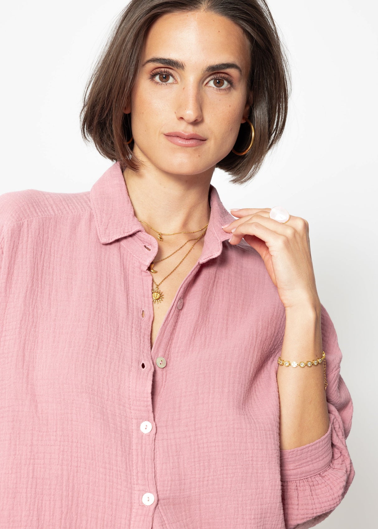 Muslin blouse oversize, short, old pink