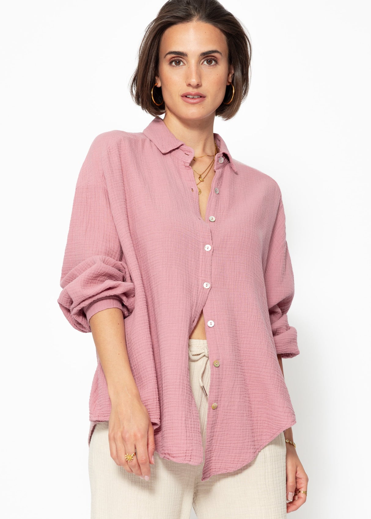Muslin blouse oversize, short, old pink