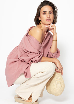 Muslin blouse oversize, short, old pink