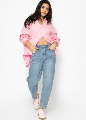Muslin blouse oversize, short, baby pink