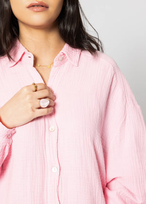 Muslin blouse oversize, short, baby pink
